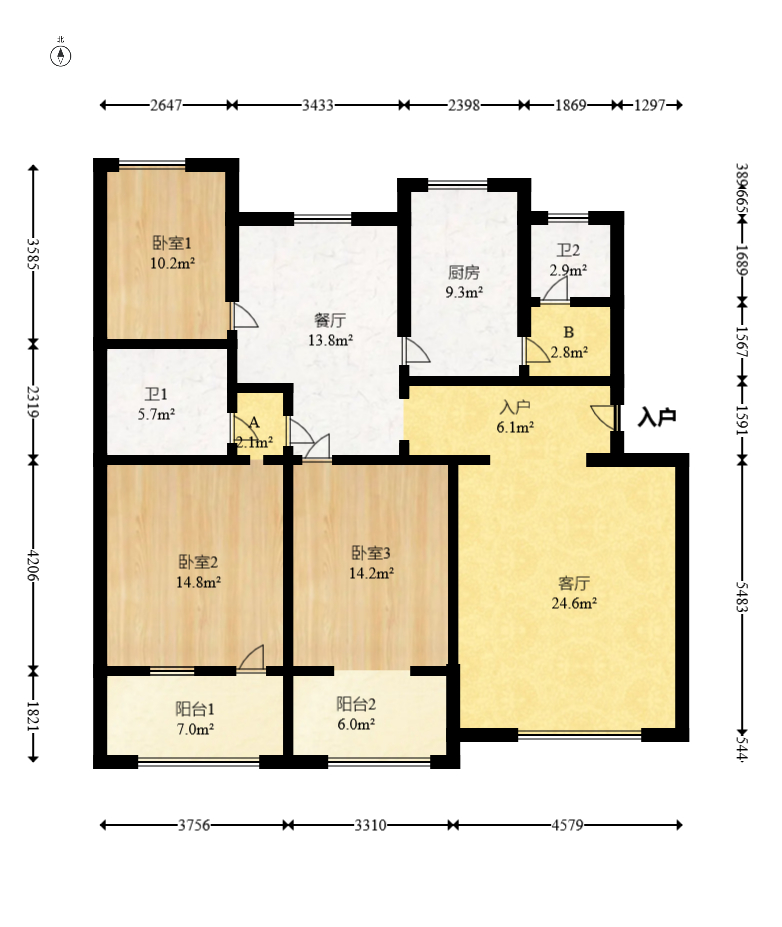 新合四组  3室2厅2卫   72.80万室内图1