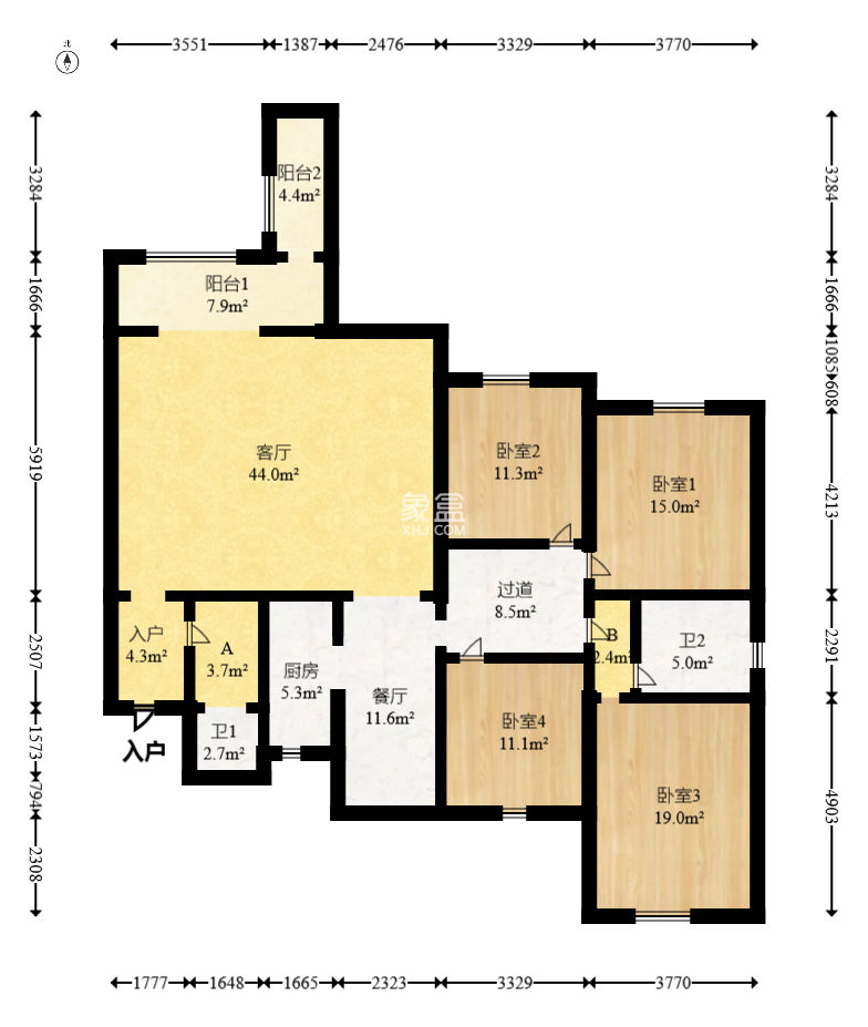 陽光走廊  4室2廳2衛(wèi)   118.00萬