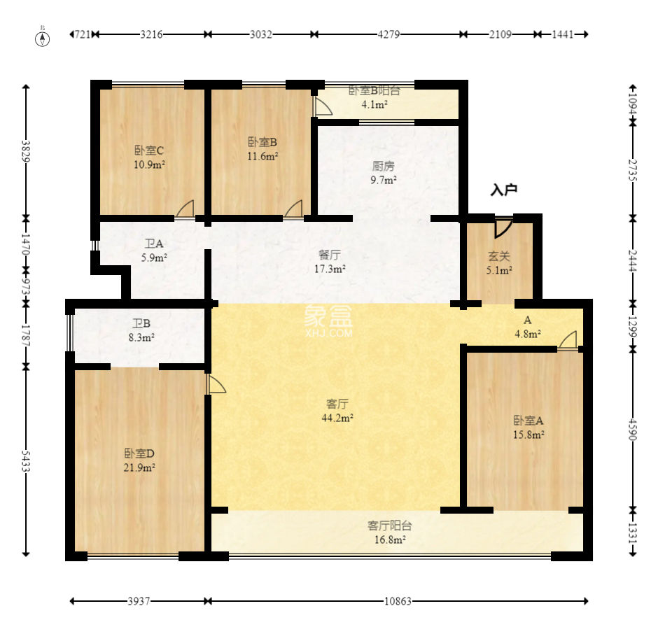 招商蛇口滨江境  4室2厅3卫   394.00万