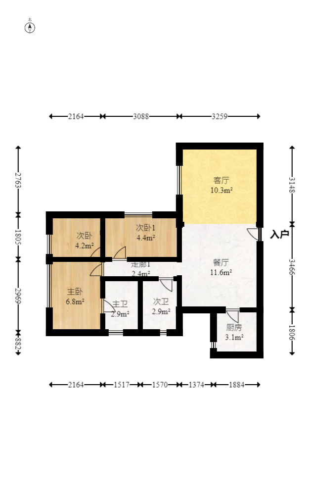 银谷苑 3室1厅2卫 110.0万 银谷苑 3室1厅2卫 110.0万户型图