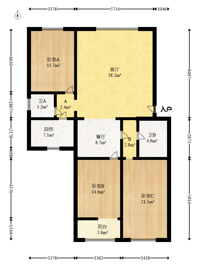 东风一村社区房（王家垅）  3室2厅2卫   90.00万室内图1