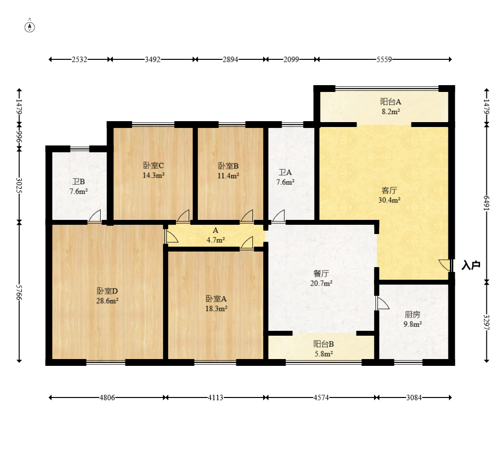 圣爵菲斯  1室2厅2卫   167.00万室内图1
