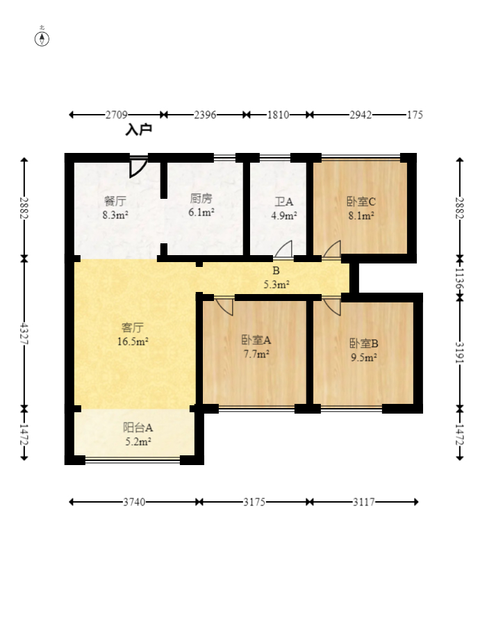 润和翰文府 3室2厅1卫 113.0万 润和翰文府 3室2厅1卫 113.0万户型图