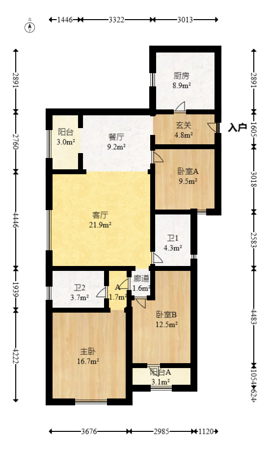 邦盛水岸御园  3室2厅2卫   85.00万室内图1