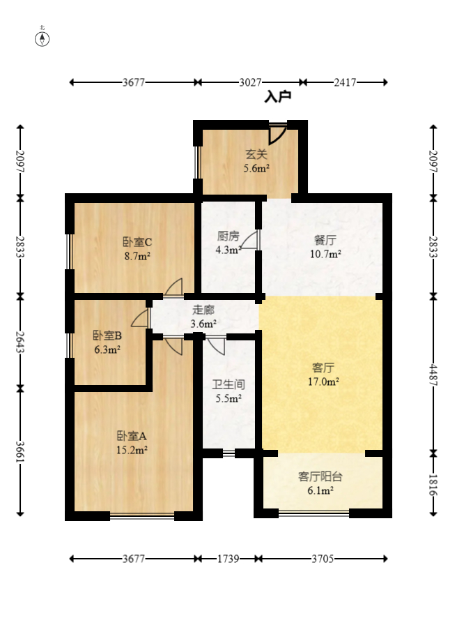 中建芙蓉嘉苑  3室2厅1卫   96.00万室内图1