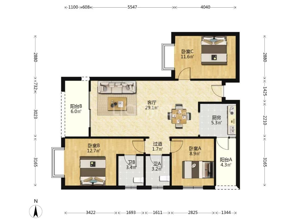 城市公园 3室2厅2卫 30.8万 城市公园 3室2厅2卫 30.8万室内图