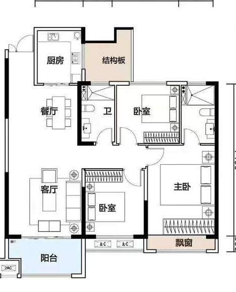 保利香槟国际  3室2厅2卫   72.80万室内图1