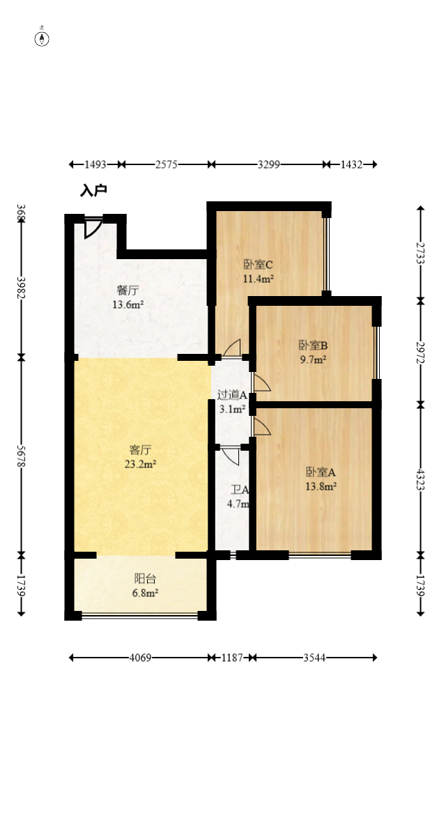 中建嘉和城  3室2厅1卫   110.00万室内图1