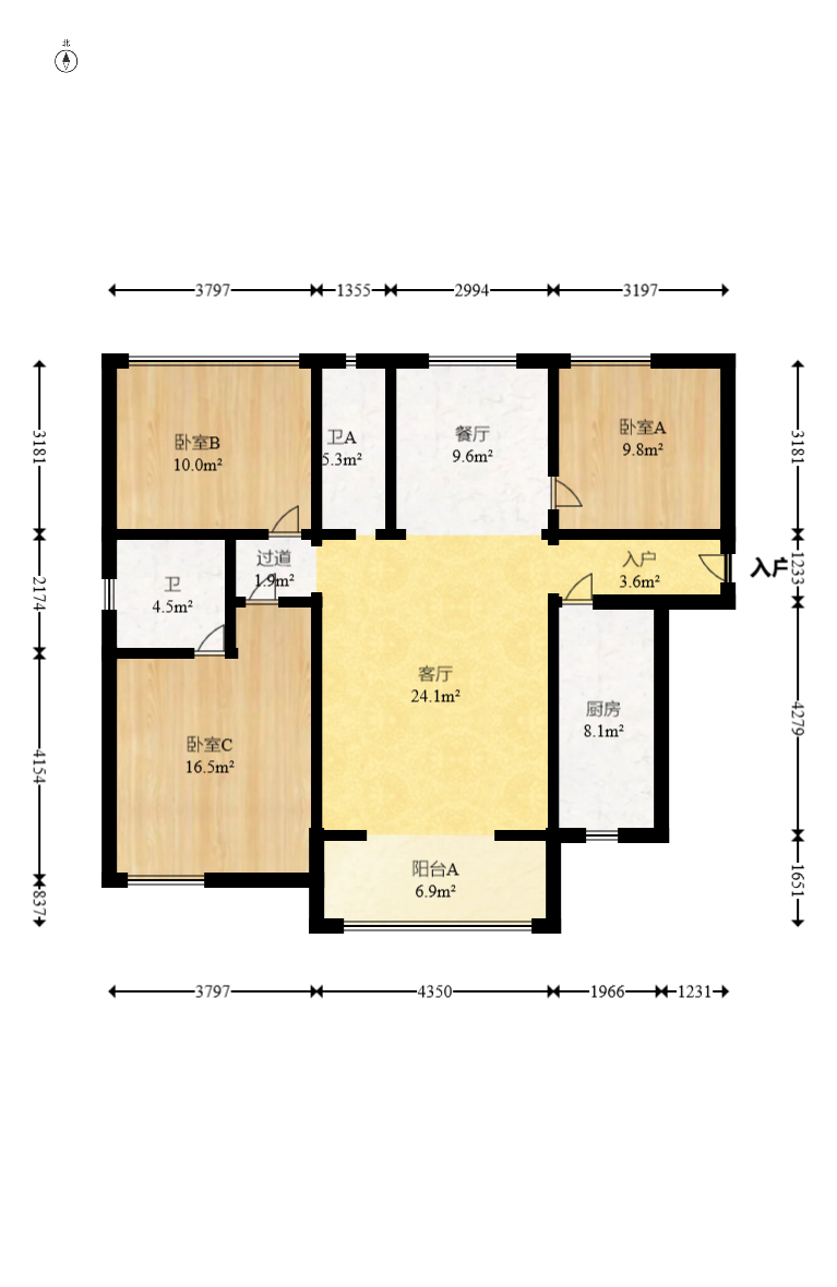 中建嘉和城  3室2厅2卫   110.00万室内图1