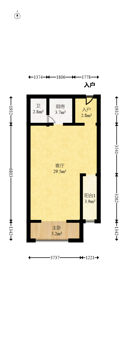 少帅府  1室1厅1卫   65.00万室内图1