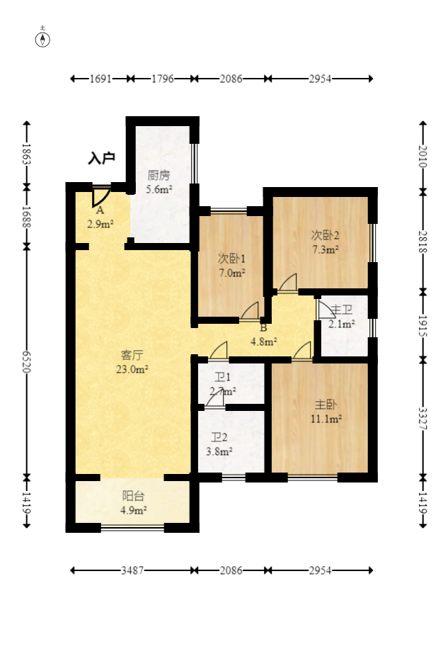 新城悦隽  3室2厅1卫    86.0万 新城悦隽  3室2厅1卫    86.0万户型图
