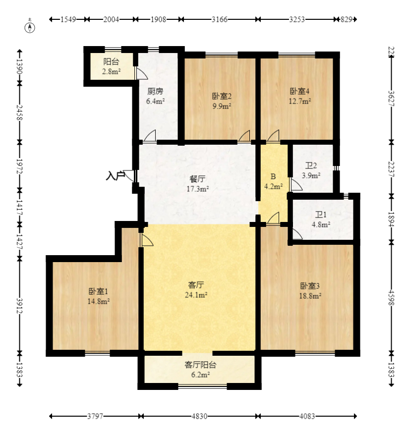 安泰嘉园（湘府邻伴）  4室2厅2卫   159.00万室内图1
