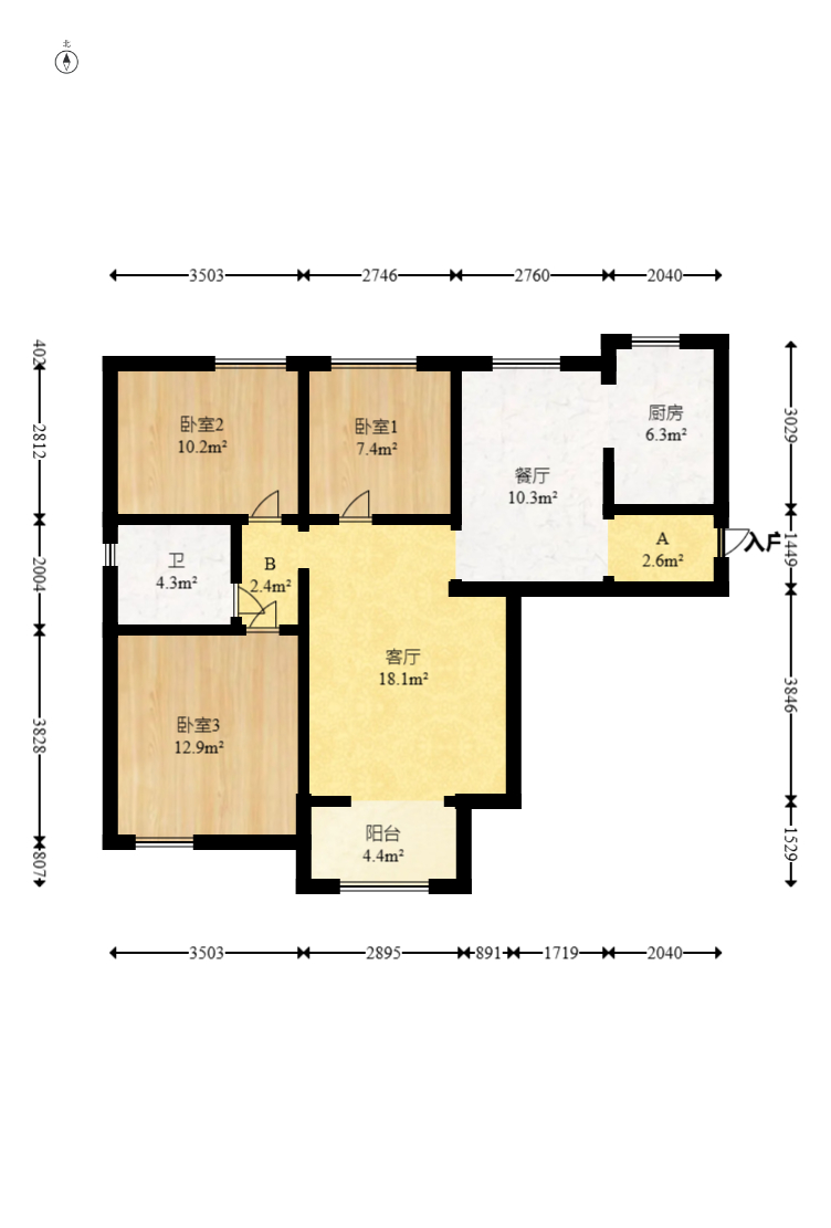 新城新世界一二三期  3室2厅1卫    95.0万 新城新世界一二三期  3室2厅1卫    95.0万户型图