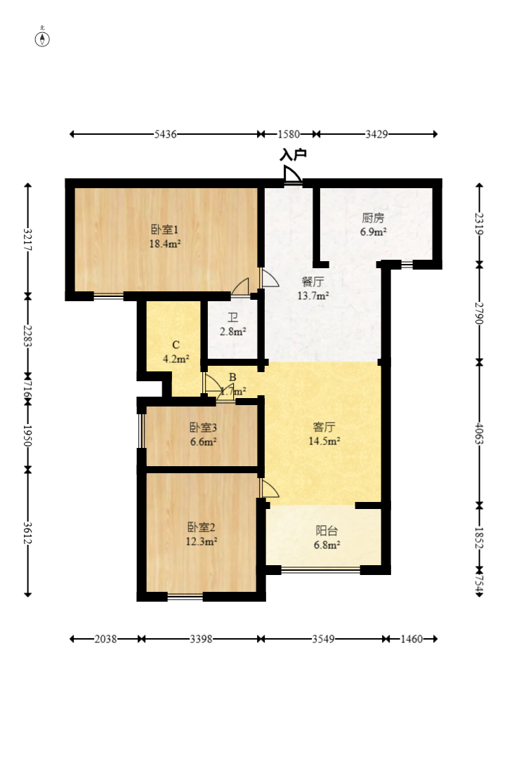 建发中央悦府  3室2厅2卫    139.6万室内图1
