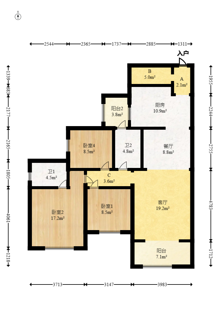 芒果天地(芒果雅苑)  3室2厅1卫    100.0万室内图1