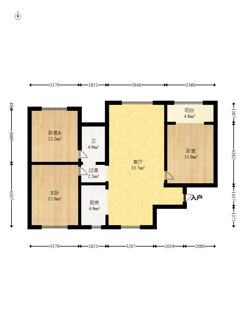 蝴蝶谷 3室2厅1卫 59.0万 蝴蝶谷 3室2厅1卫 59.0万户型图
