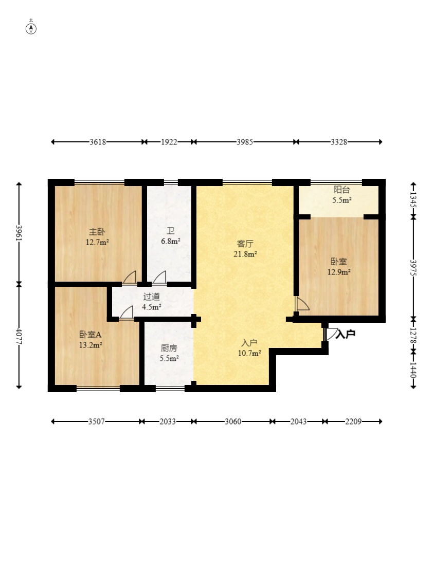 蝴蝶谷 3室2厅1卫 68.8万 蝴蝶谷 3室2厅1卫 68.8万户型图
