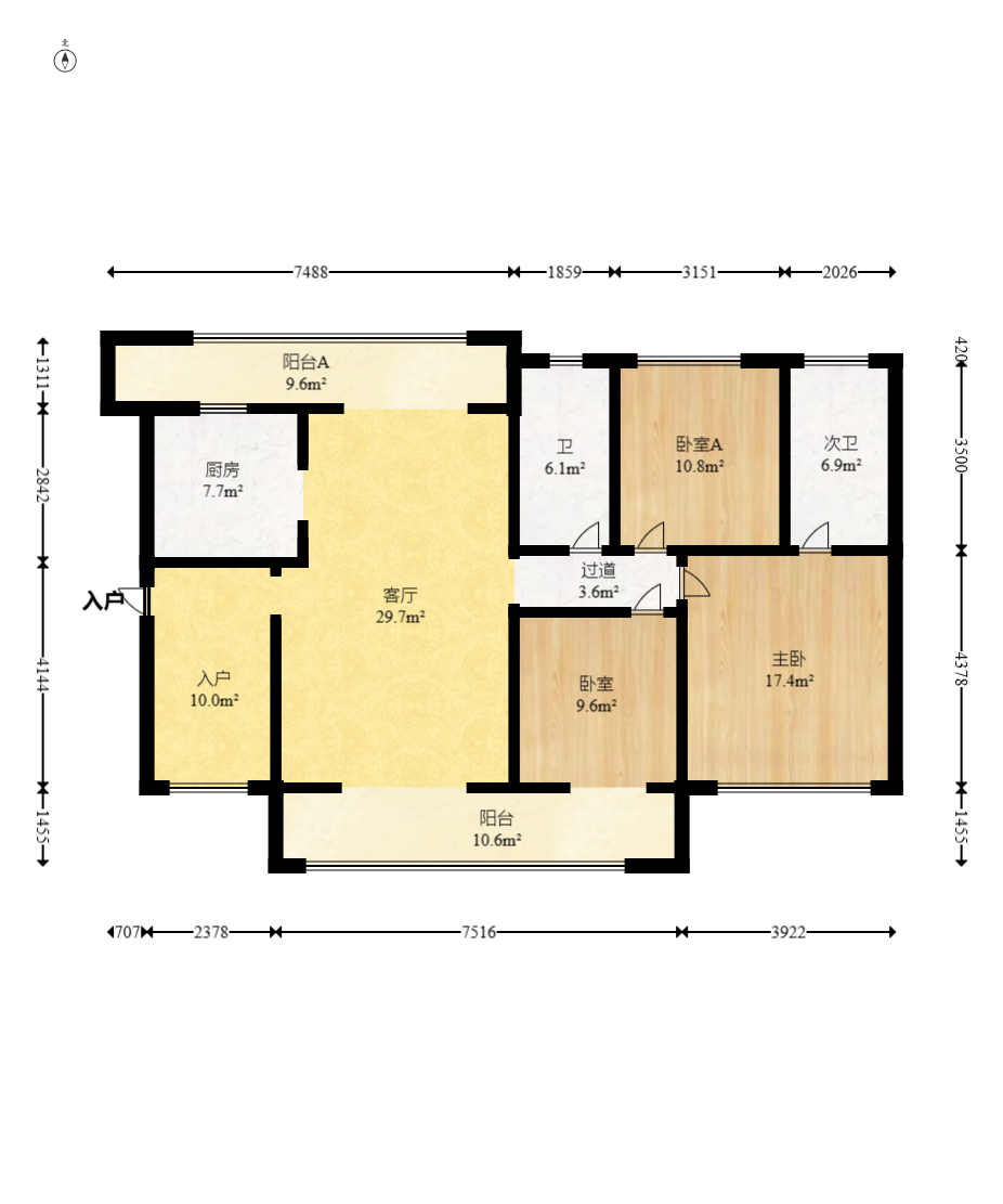 恒基凯旋门一二期 3室2厅2卫 125.0万 恒基凯旋门一二期 3室2厅2卫 125.0万户型图