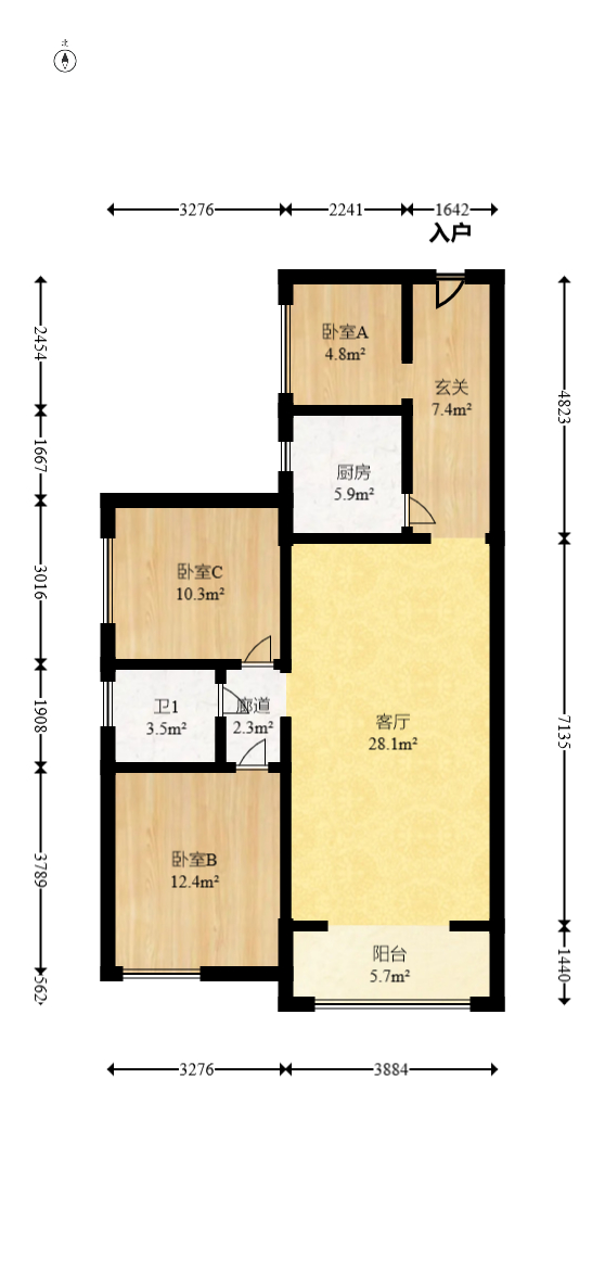 云栖谷  3室2厅1卫   56.00万室内图1
