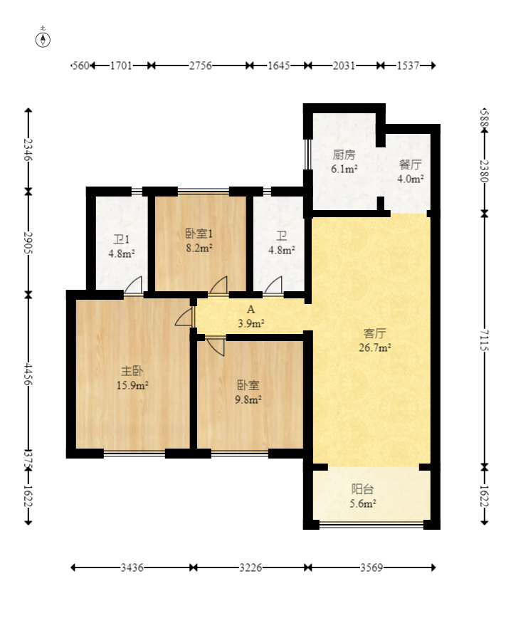 碧桂园翘楚棠  3室2厅2卫   99.00万室内图1