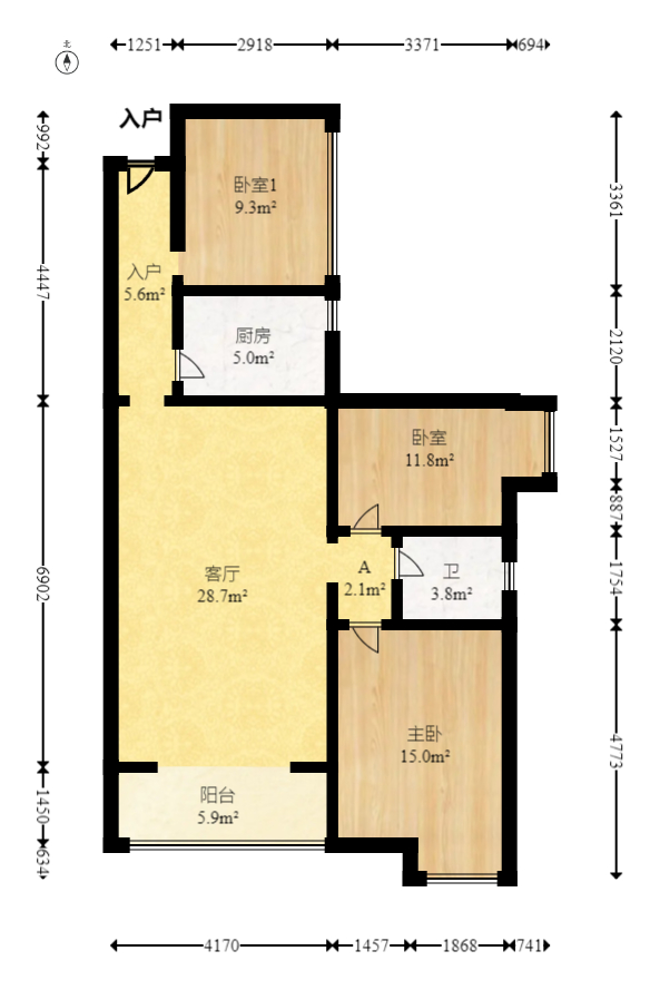 盛地尊域 3室2厅1卫 65.0万 盛地尊域 3室2厅1卫 65.0万户型图