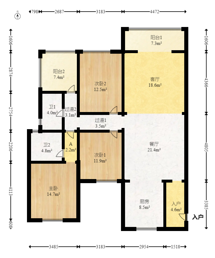 北辰瀚江府  4室2厅2卫    255.0万 北辰瀚江府  4室2厅2卫    255.0万户型图