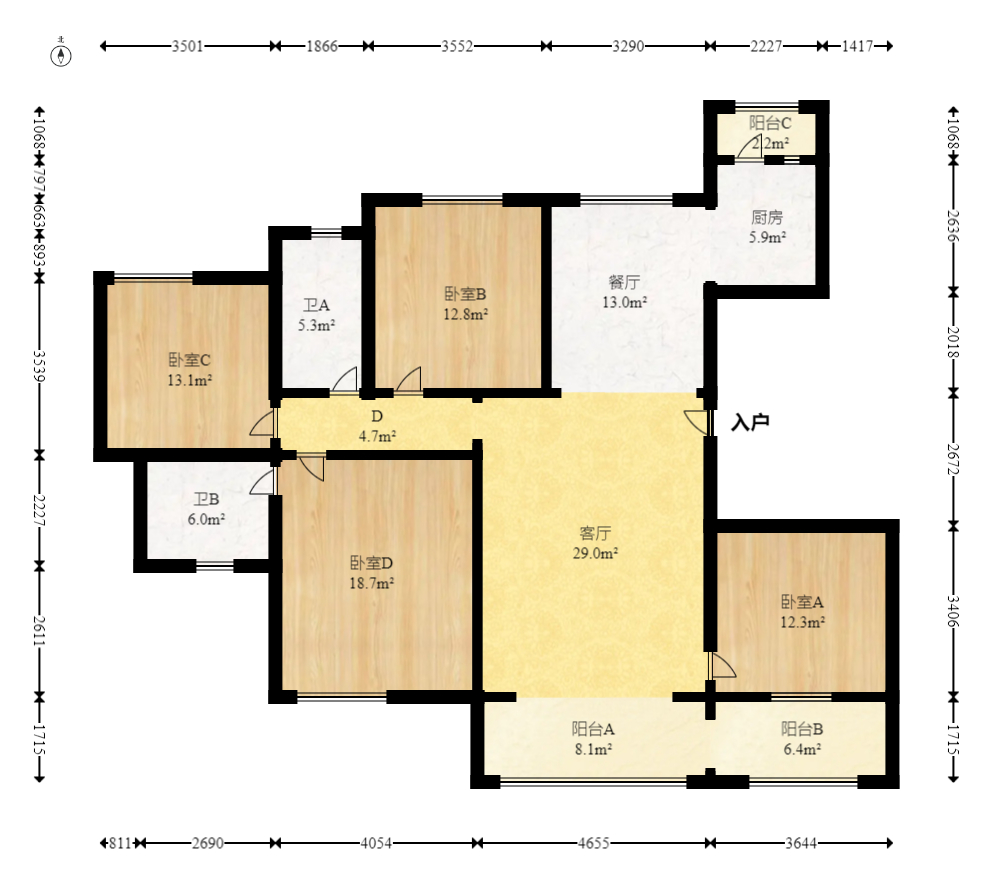 五矿万境园 4室2厅2卫 159.0万 五矿万境园 4室2厅2卫 159.0万户型图