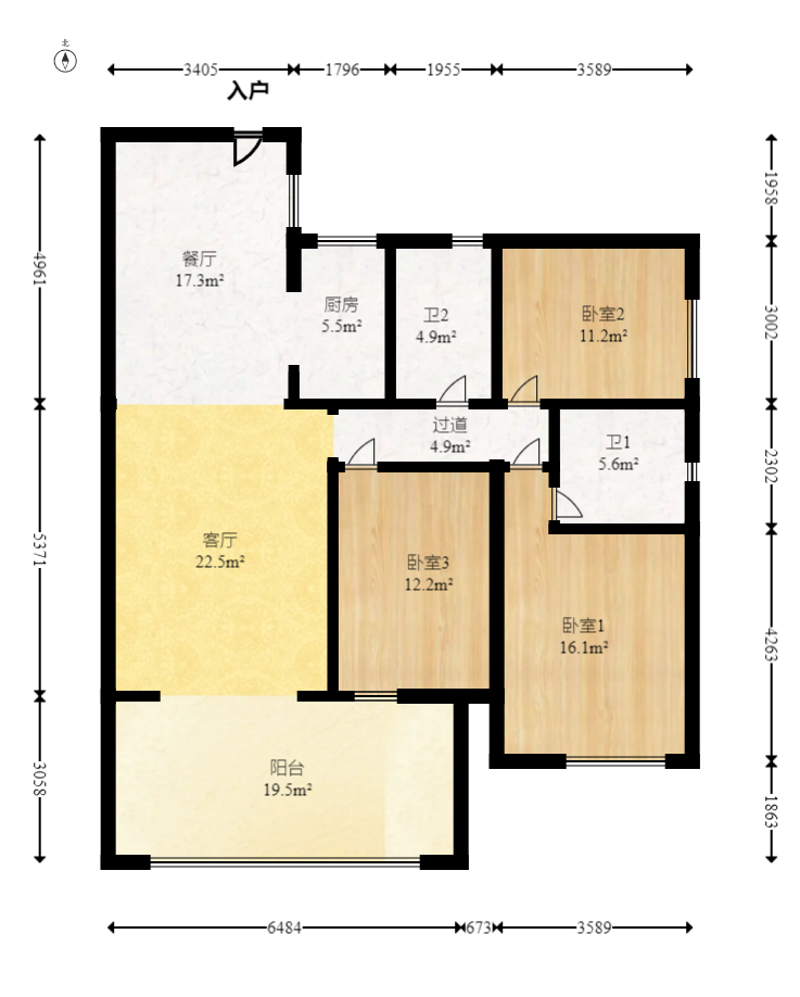 荣悦台  3室2厅2卫   180.00万室内图1