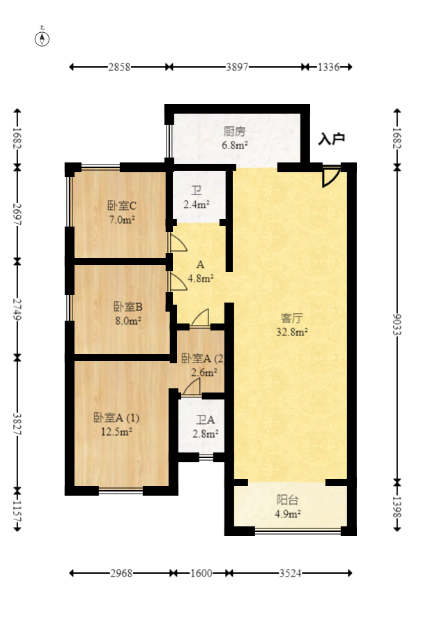 中建梅溪湖中心 3室2厅2卫 135.0万 中建梅溪湖中心 3室2厅2卫 135.0万户型图
