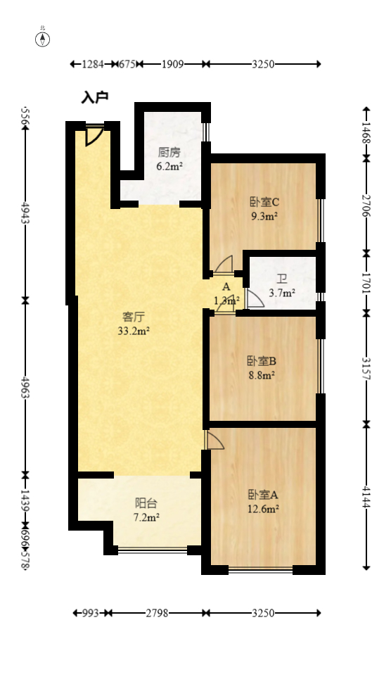 万科里梅溪郡  3室2厅1卫   188.00万室内图1