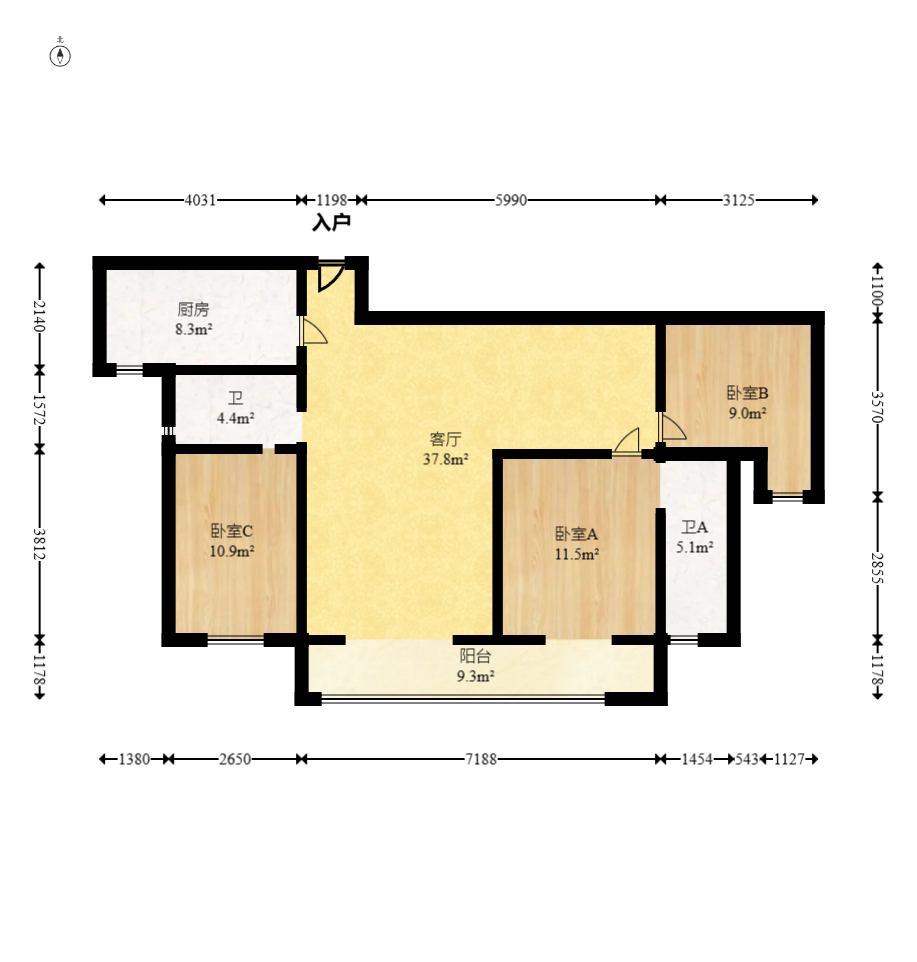 梅溪湖金茂湾 3室2厅2卫 118.0万 梅溪湖金茂湾 3室2厅2卫 118.0万户型图