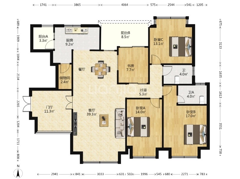 紫园A区 4室2厅2卫 415.0万 紫园A区 4室2厅2卫 415.0万户型图