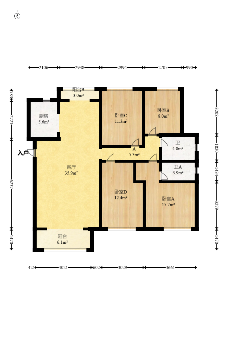 卓越浅水湾  4室2厅2卫    180.0万室内图1