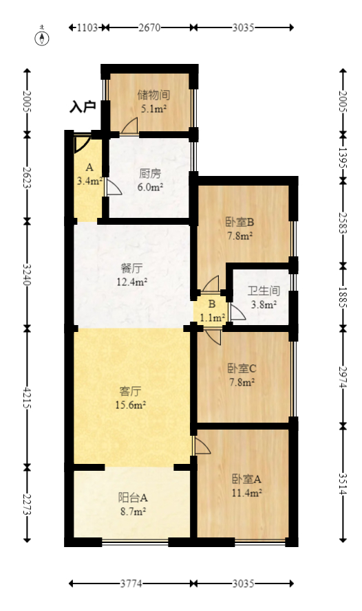 五矿紫湖香醍  3室2厅1卫   59.80万室内图1