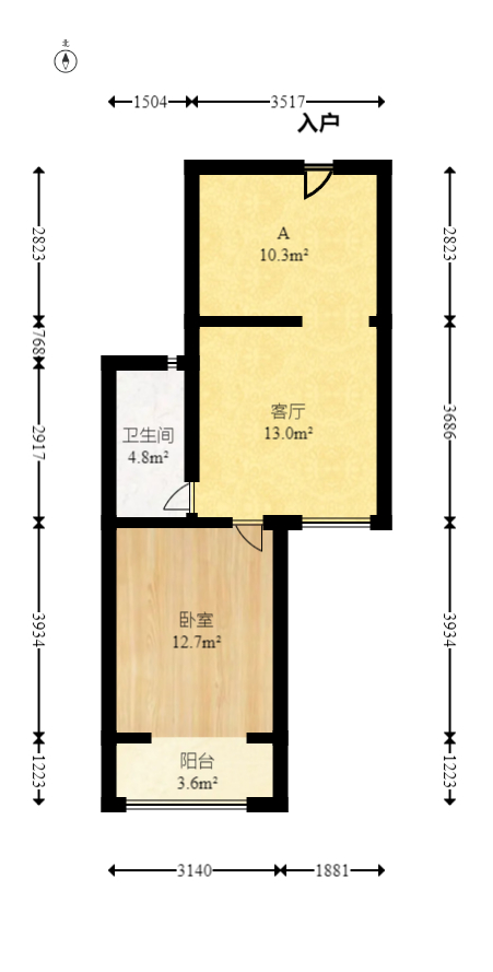怡海星城  1室1厅1卫   33.50万室内图1