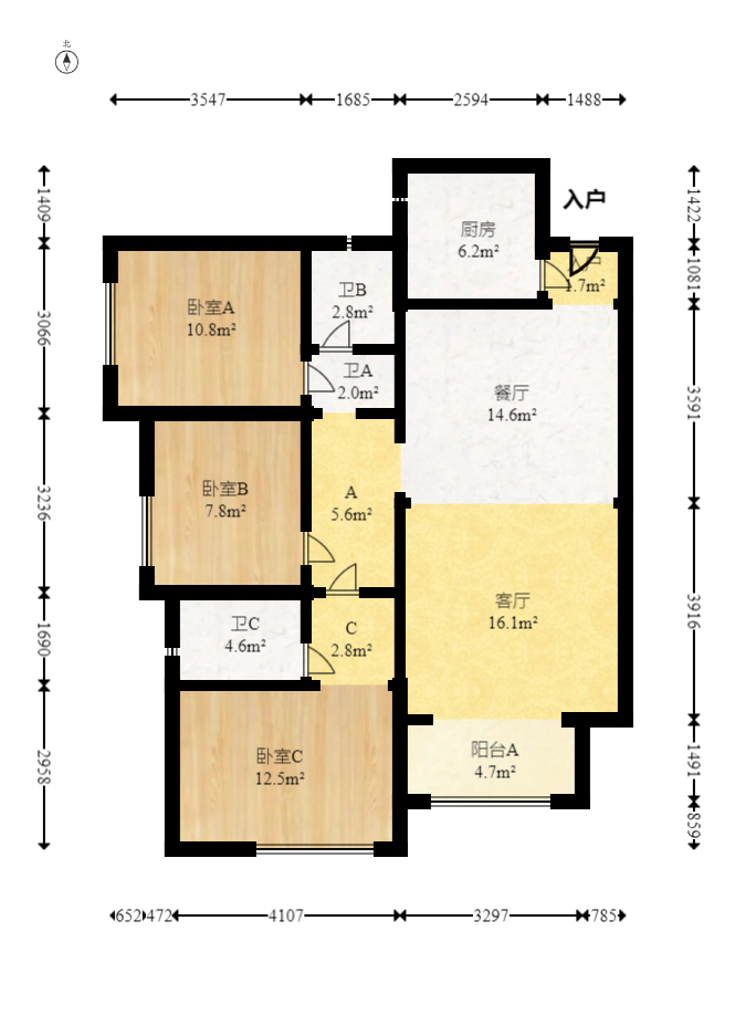 合能枫丹丽舍(柏悦名苑) 3室1厅1卫 87.0万 合能枫丹丽舍(柏悦名苑) 3室1厅1卫 87.0万户型图