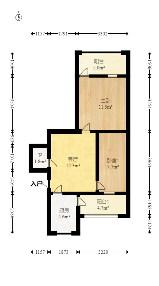 东文庙坪  3室1厅1卫   46.80万室内图1