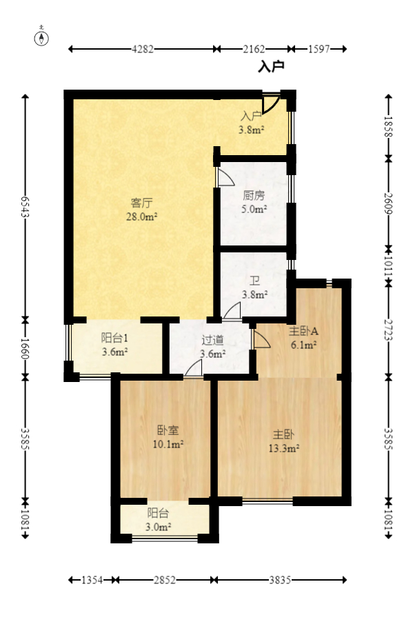 凯通国际城（凯通朝庭）  2室1厅2卫   105.00万室内图1