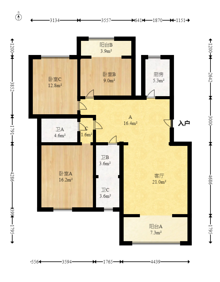 绿荫家园  3室2厅2卫   60.00万室内图1