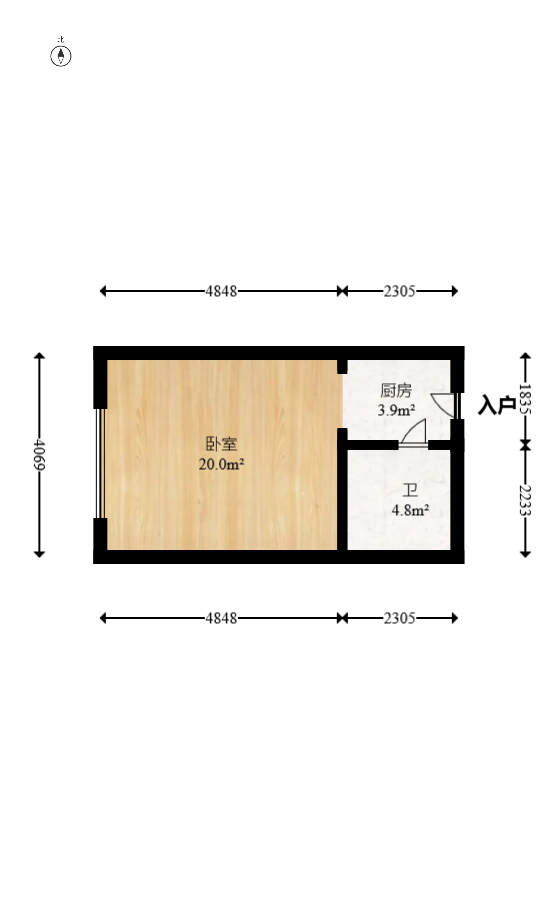红橡华园(菲莎公馆)  1室1厅1卫   32.00万室内图1