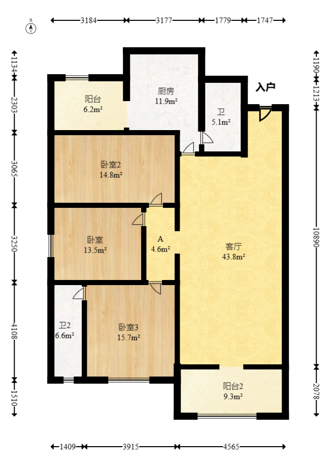 时代天骄  3室2厅2卫   112.00万室内图1