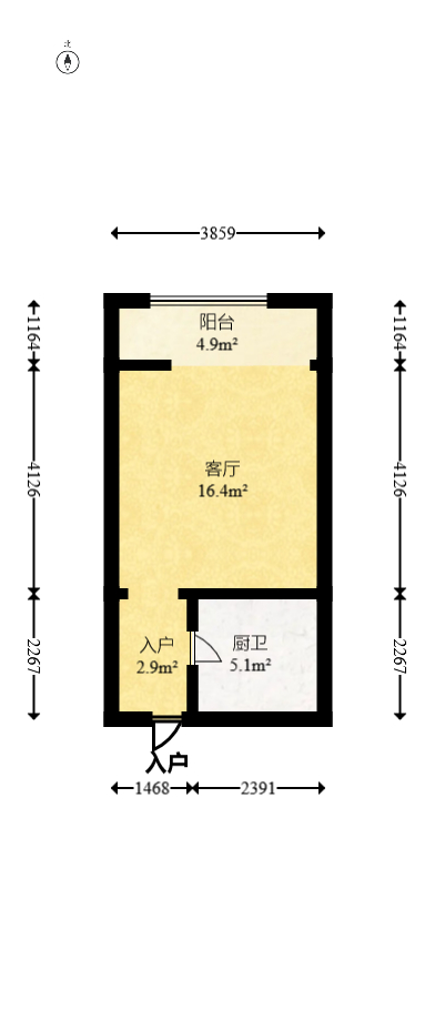 锦华时代  1室1厅1卫   23.00万室内图1