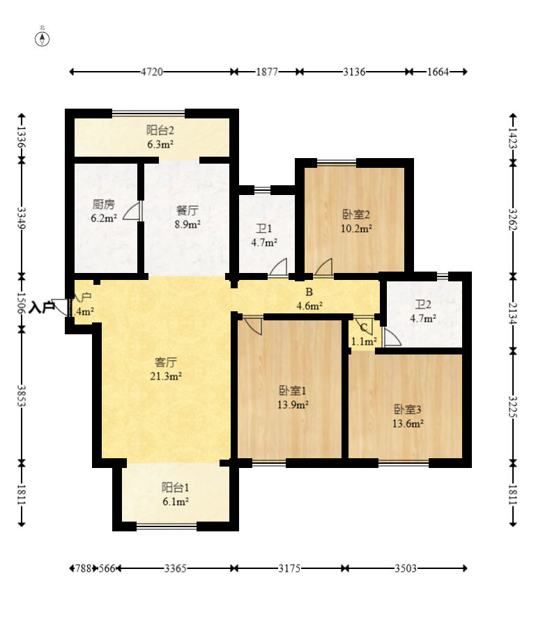 明昇壹城（明昇时代广场）二期  3室2厅2卫   183.00万室内图1