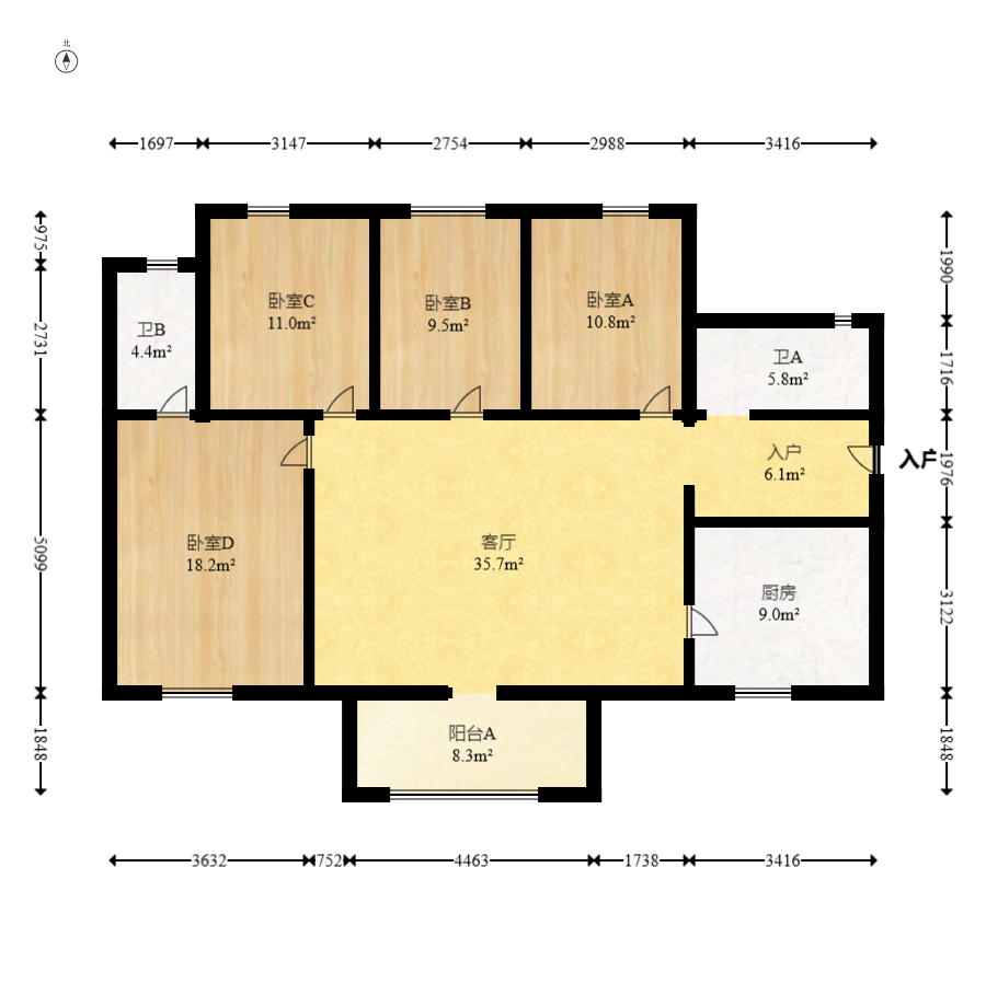 万科魅力之城 4室2厅2卫 132.0万 万科魅力之城 4室2厅2卫 132.0万户型图
