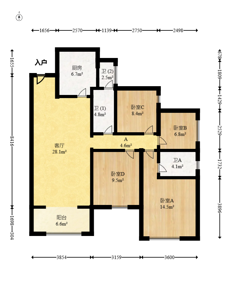 振业城三期  4室2厅2卫   185.00万室内图1