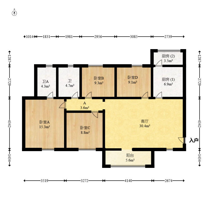 振业城四期  4室2厅2卫    195.0万室内图1