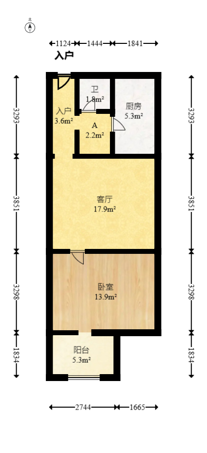 马王堆商贸城  1室2厅1卫   26.80万室内图1