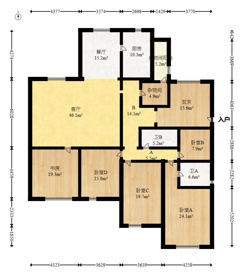 八方小区D区  4室2厅2卫   578.00万室内图1