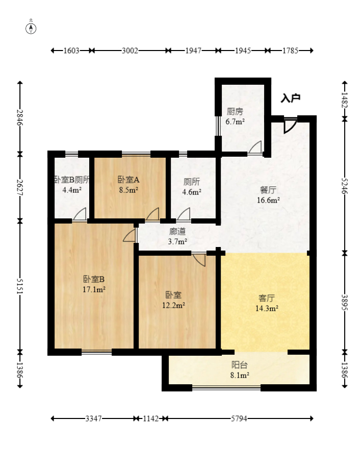 卓越洋湖晴翠  3室1厅2卫   158.50万室内图1