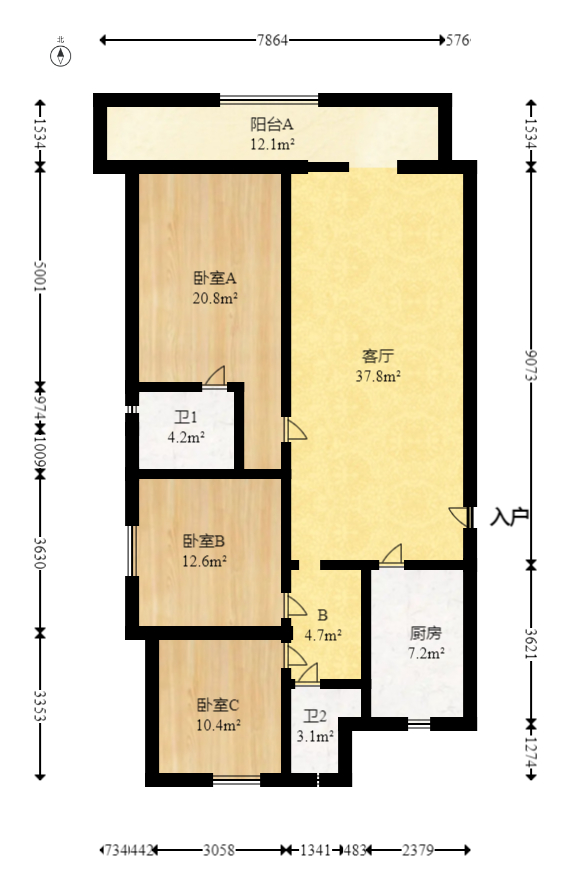 长沙高铁吾悦广场  3室2厅2卫   146.80万室内图1